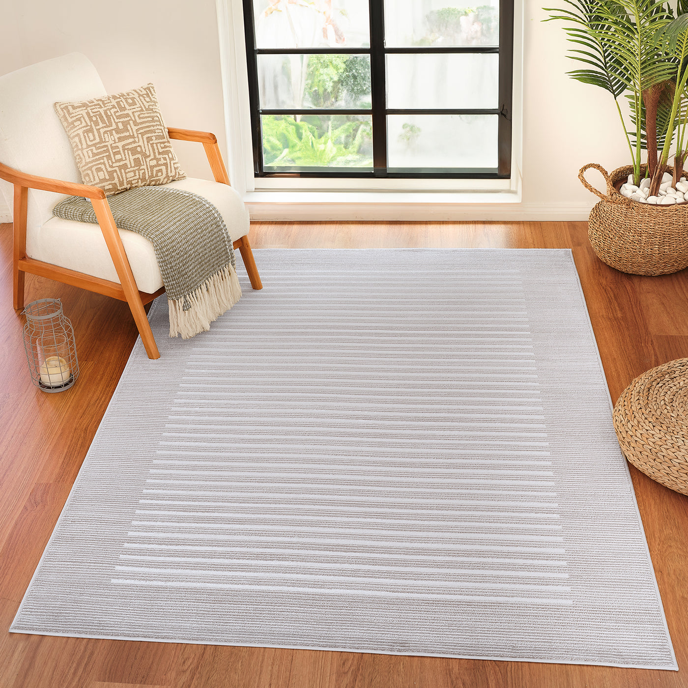 Tapis Scandinave Rayé Gris/Blanc Skokie