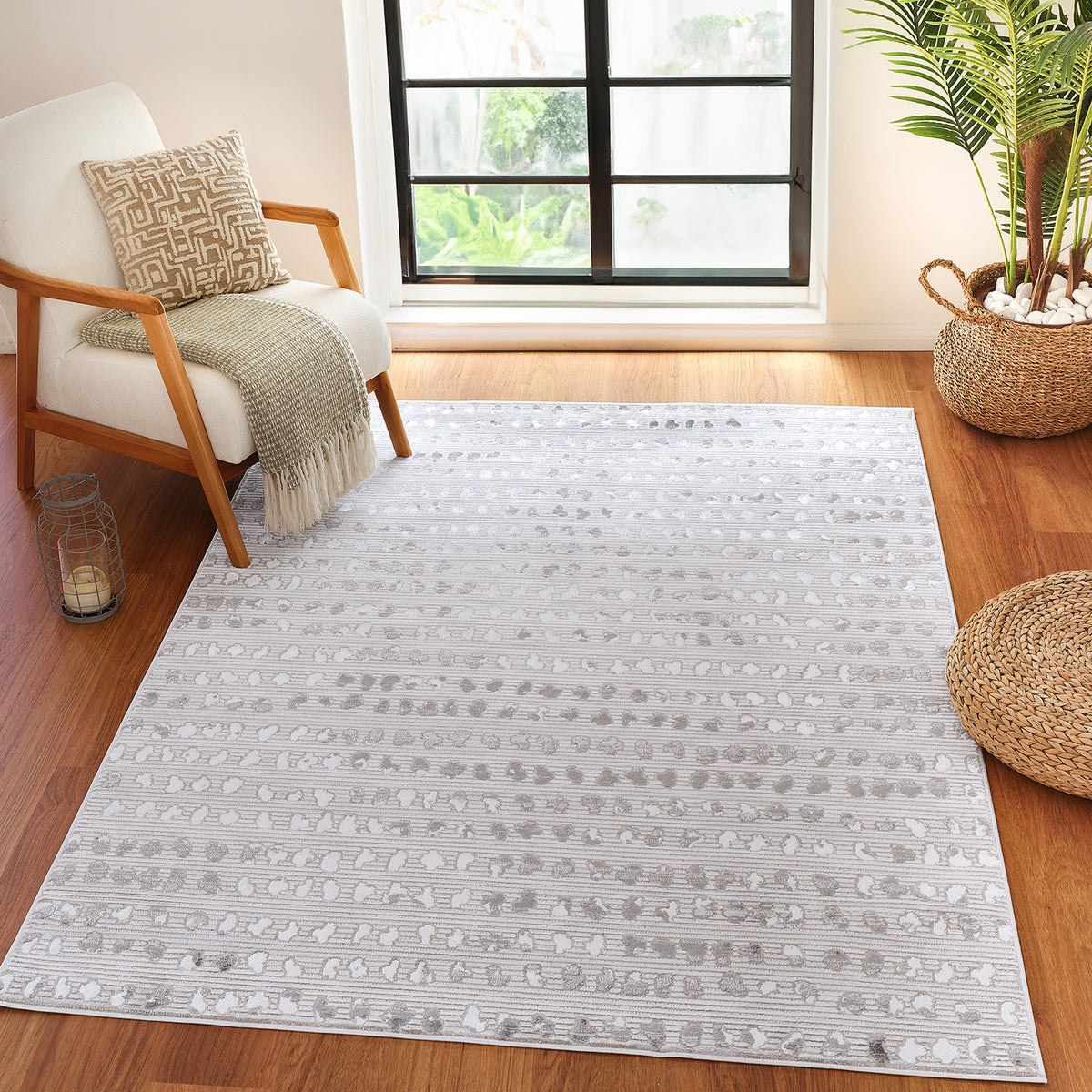 Tapis SURYA Rosemont scandinave, motif pois en relief gris et blanc, vue 11
