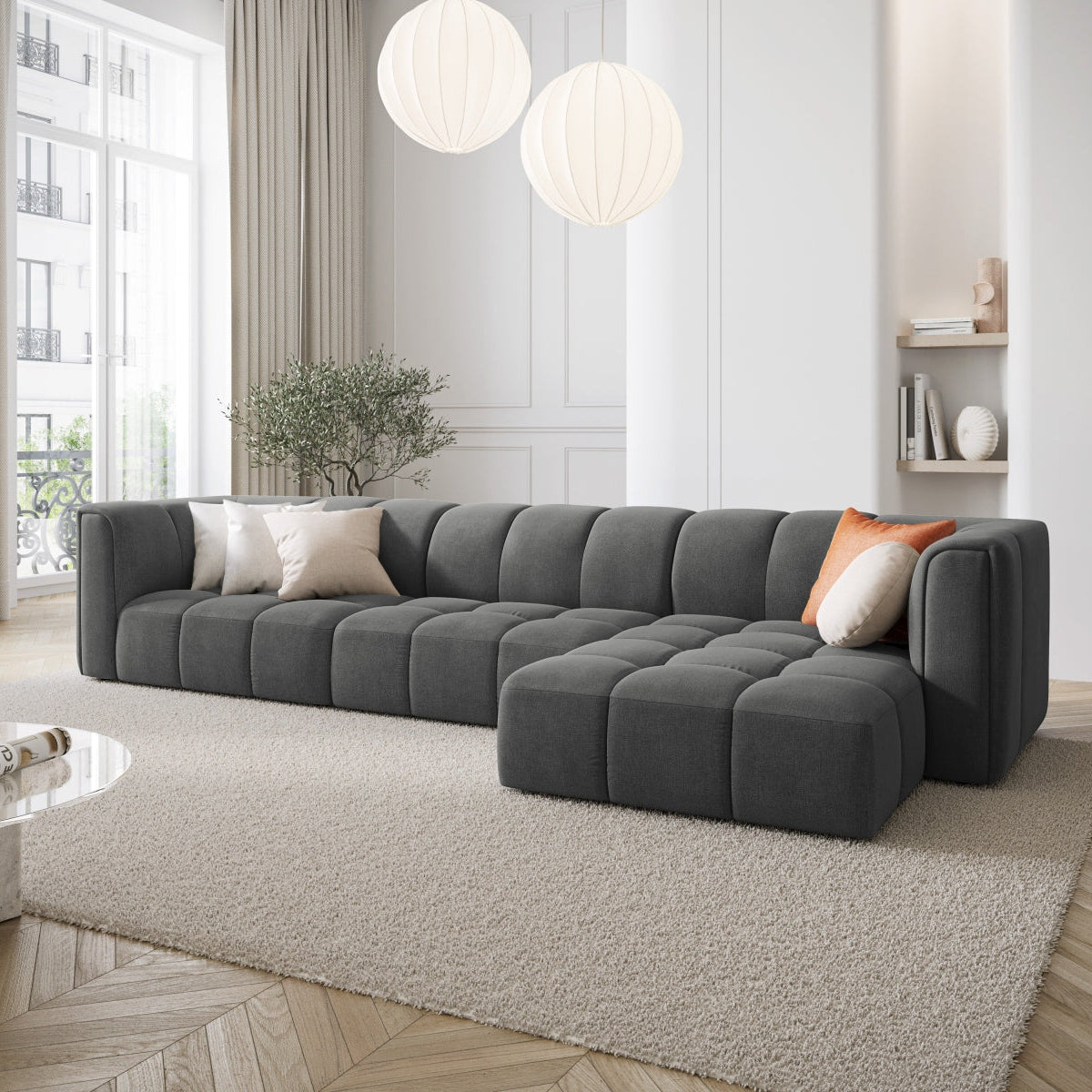 Canapé d'angle droit MAISON HERITAGE Adams 5 places Gris fonçé