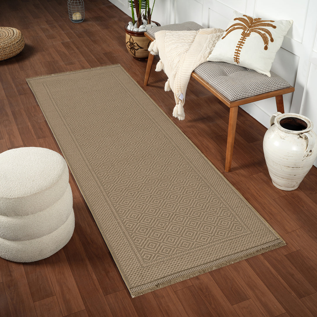Tapis de Couloir Bohème en Jute Lavable en Machine Brun/Beige