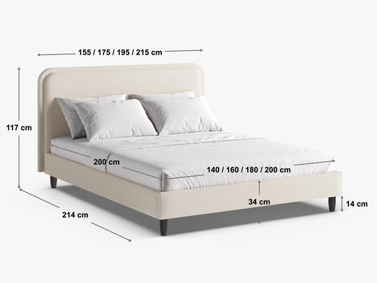 Lit MICADONI Aveline en Velours et Cuir végan Amande beige et Bordeaux 200x200cm