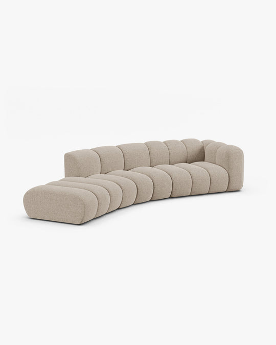 Canapé d'angle MICADONI Lupine 5 places en tissu chenille beige foncé