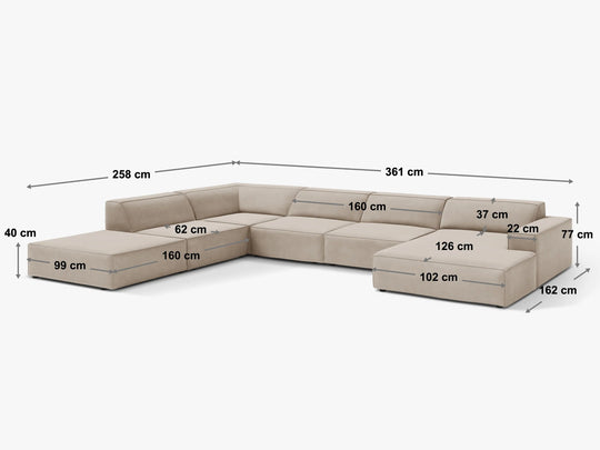Canapé panoramique MICADONI Jodie 7 places en tissu beige