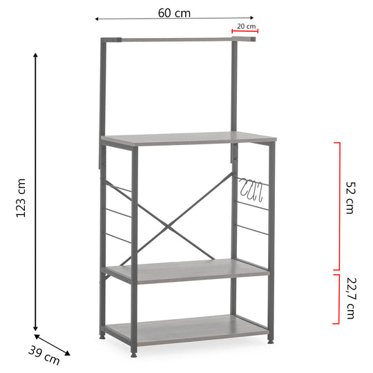Armoire de cuisine pour micro-ondes 4 étagères, couleur chêne/noir