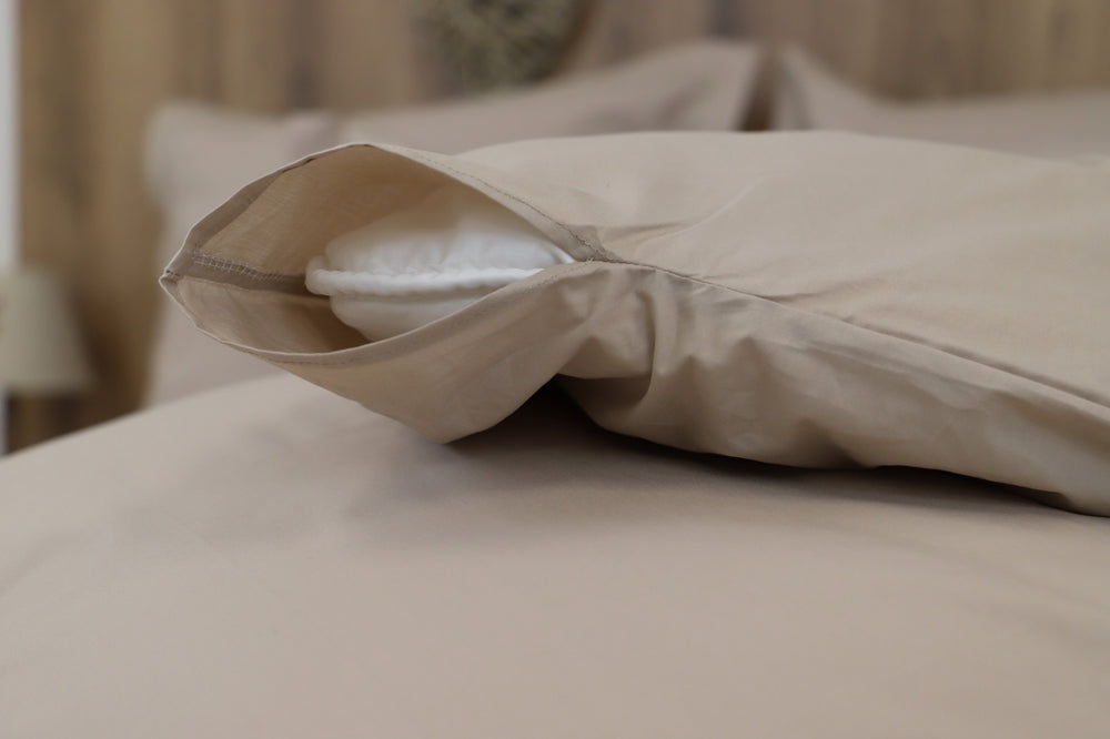 Parure de lit percale de coton 240x260cm sable