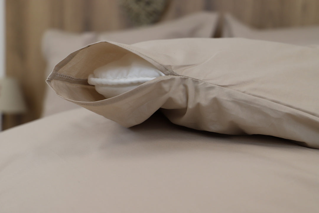 Parure de lit percale de coton 240x260cm sable