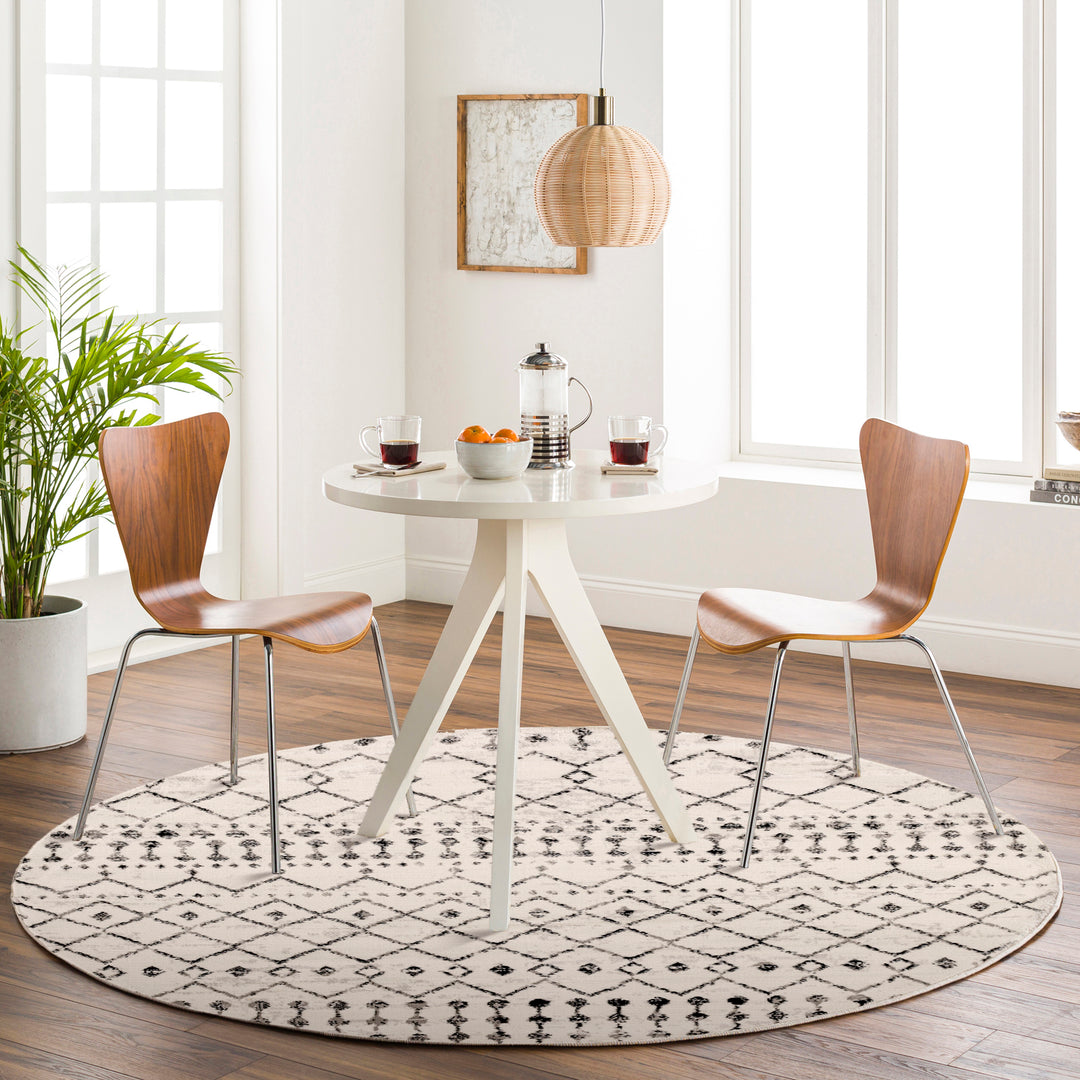 Tapis Rond Berbère Ethnique Blanc/Noir Rond Heze