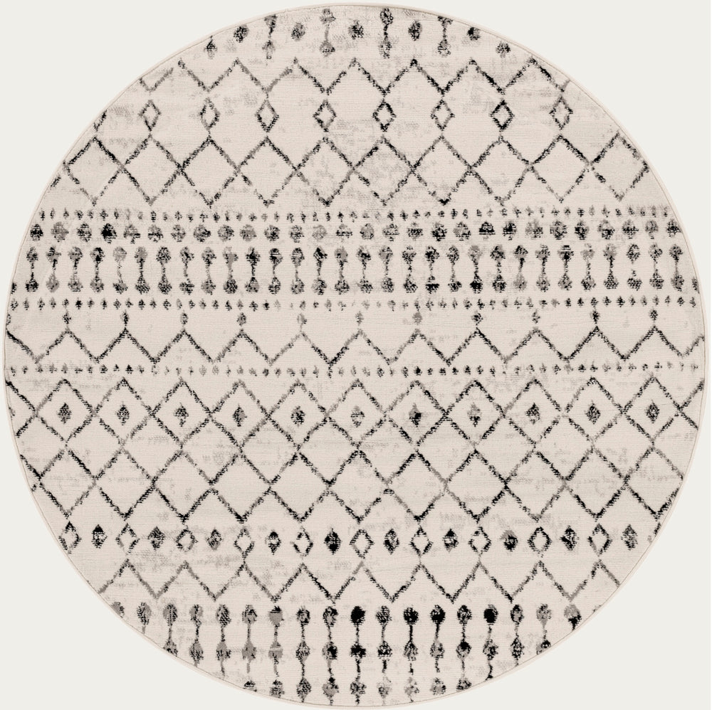 Tapis Rond Berbère Ethnique Blanc/Noir Rond Heze