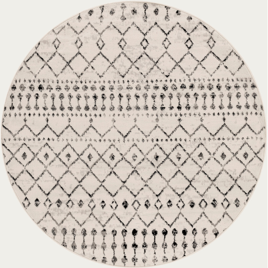 Tapis Rond Berbère Ethnique Blanc/Noir Rond Heze