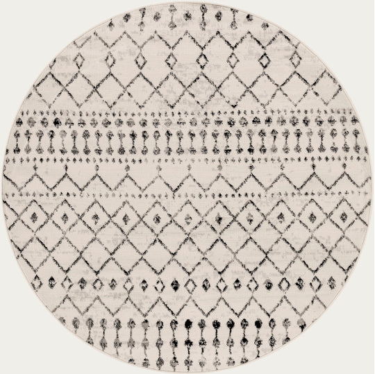 Tapis Rond Berbère Ethnique Blanc/Noir Rond Heze