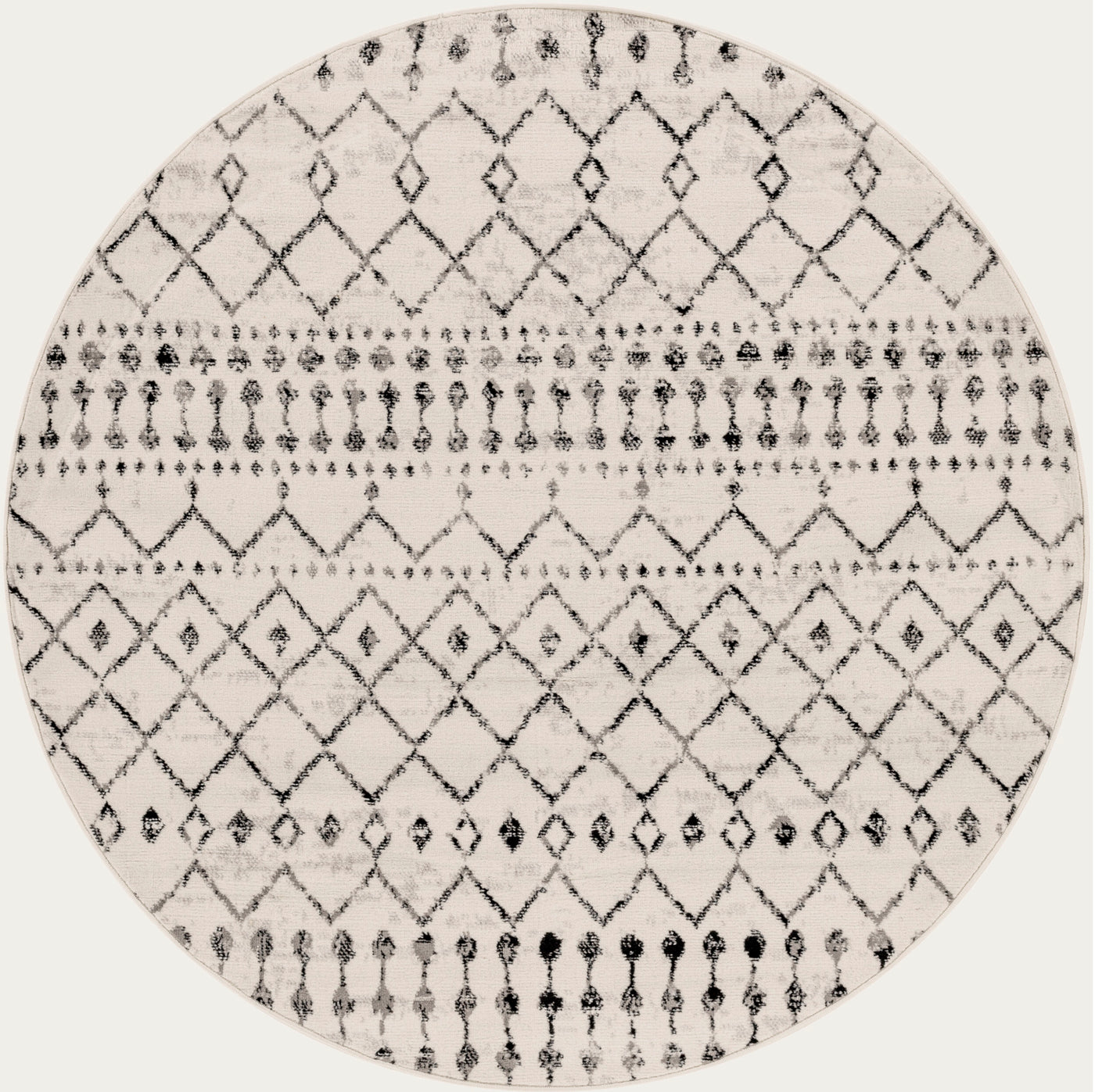 Tapis Rond Berbère Ethnique Blanc/Noir Rond Heze