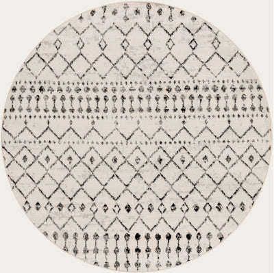 Tapis Rond Berbère Ethnique Blanc/Noir Rond Heze