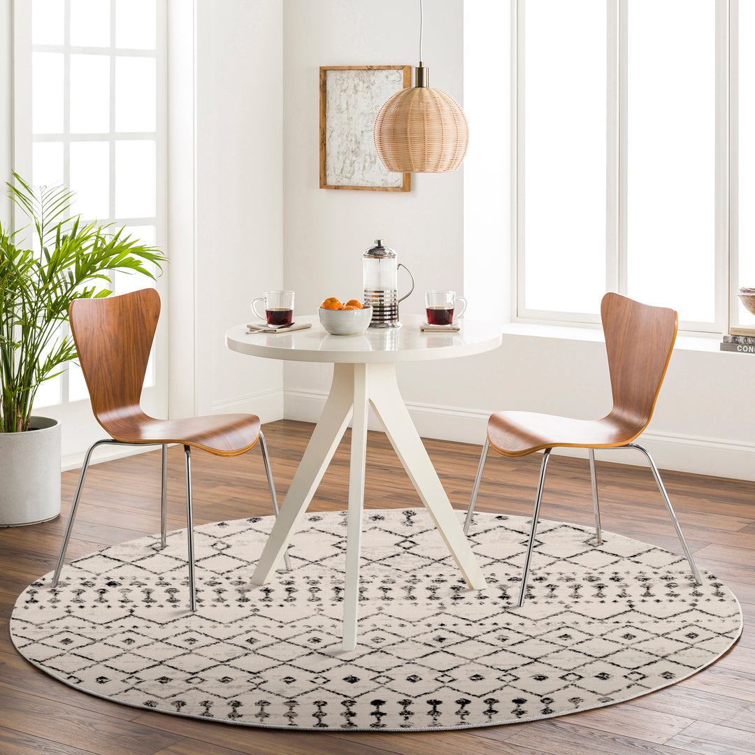 Tapis Rond Berbère Ethnique Blanc/Noir Rond Heze