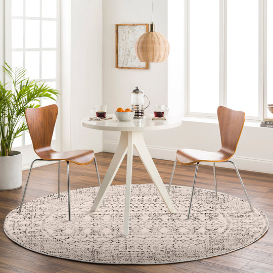 Tapis Rond Scandinave Bohème Blanc/Noir Rond Ipoh