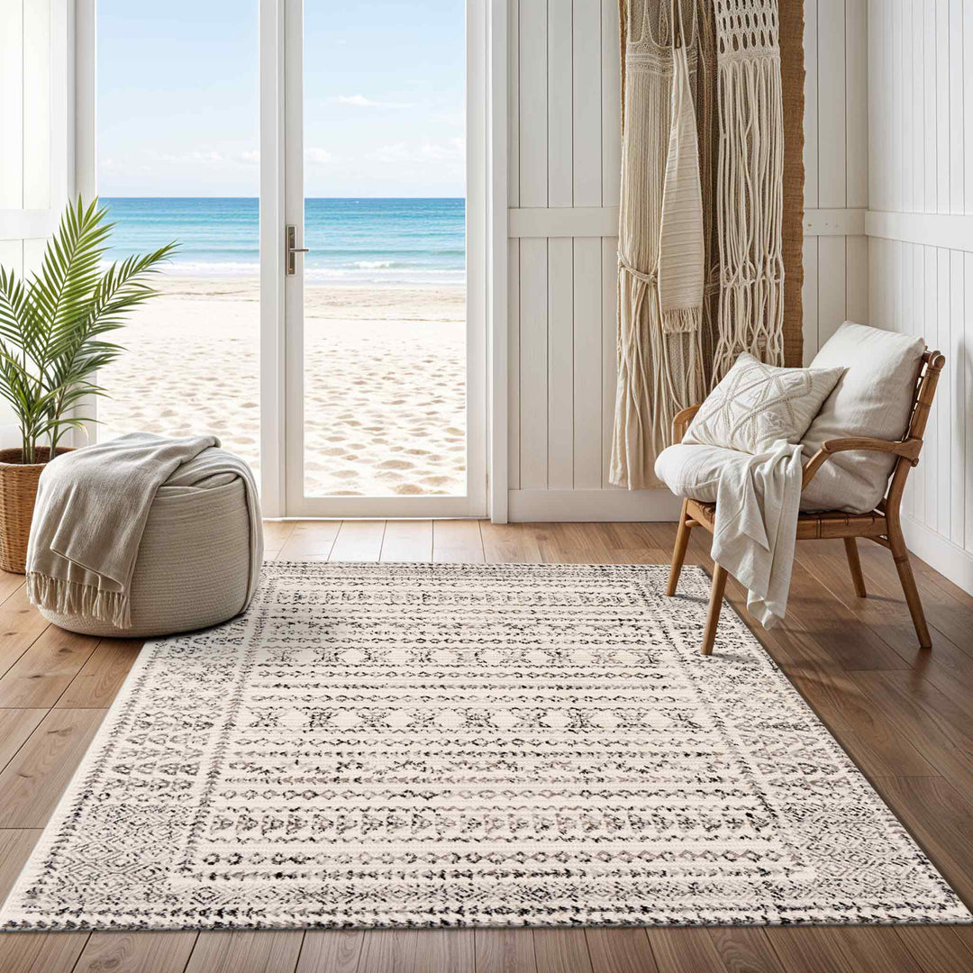 Tapis Scandinave Bohème Blanc/Noir Ipoh