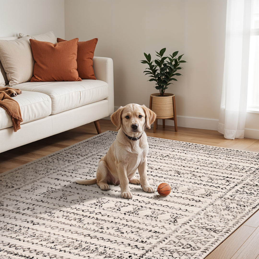 Tapis Scandinave Bohème Blanc/Noir Ipoh