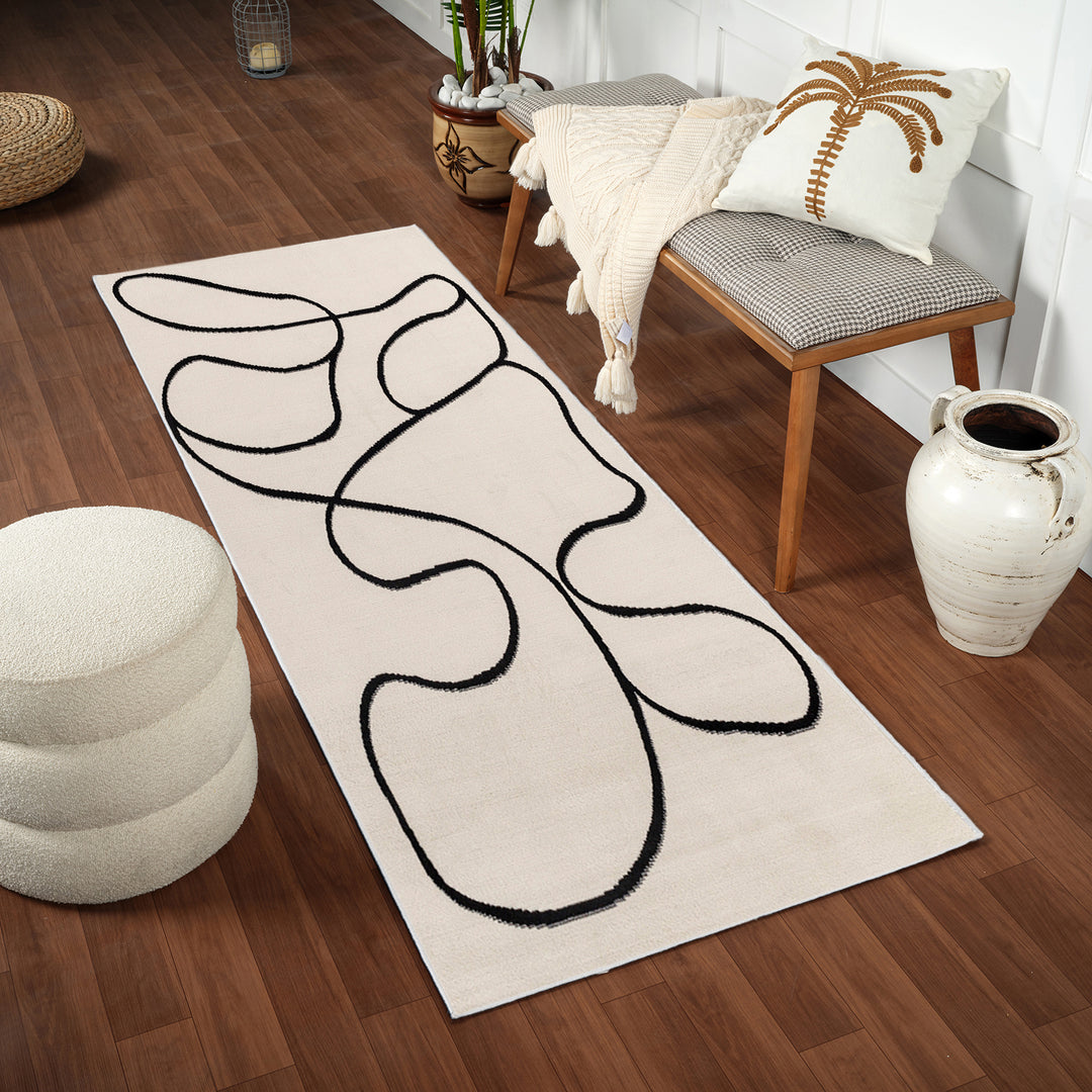 Tapis de Couloir Scandinave Bohème Blanc/Noir Kano