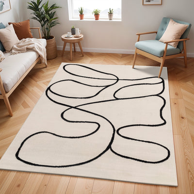 Tapis Scandinave Bohème Blanc/Noir Kano