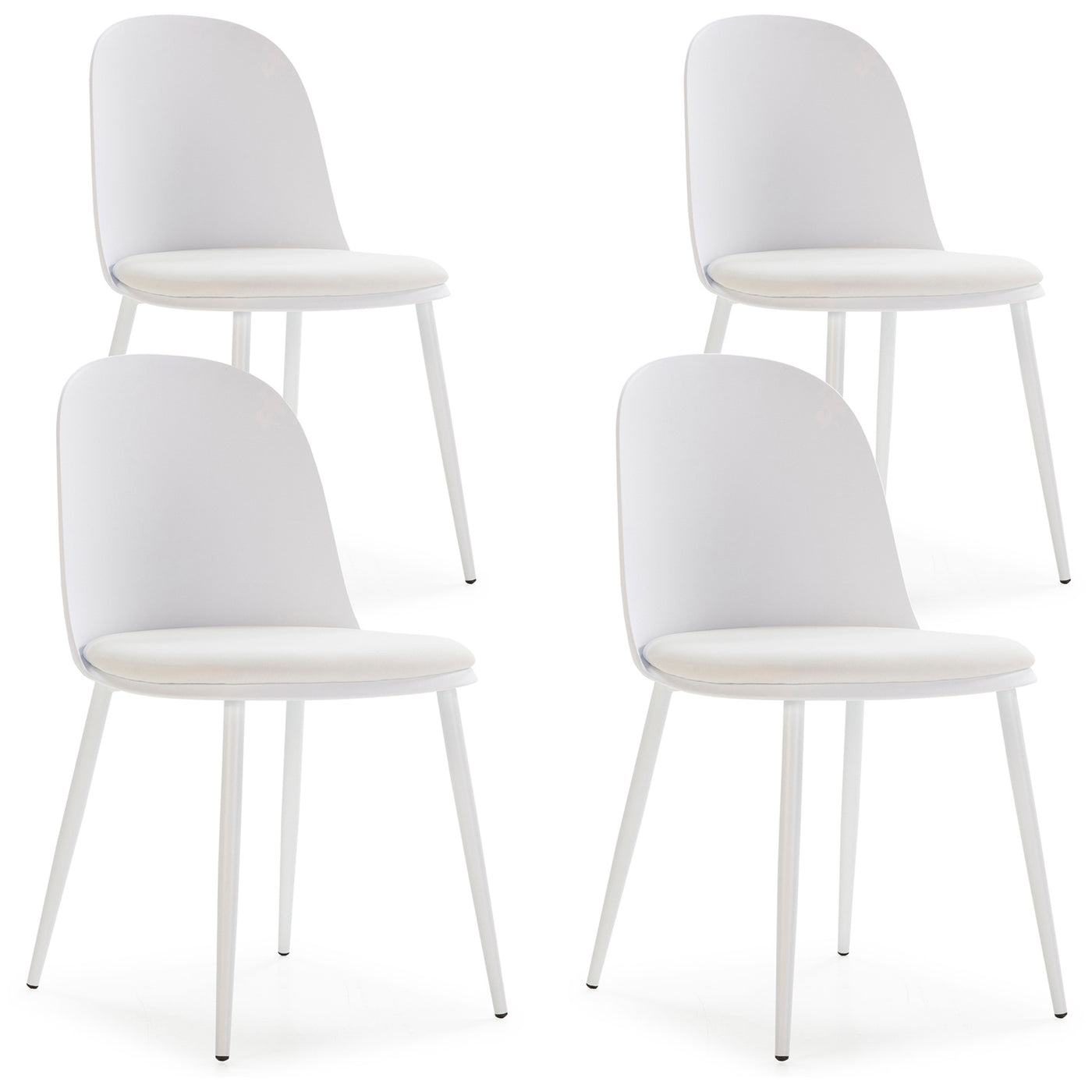 Lot de 4 chaises Kana Blanches Pieds en métal et Assise rembourrée