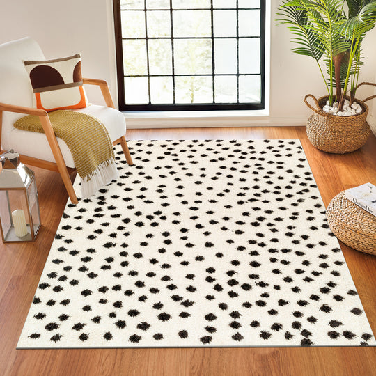Tapis Shaggy à Pois Beige/Noir