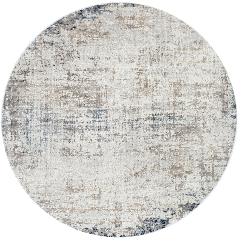 Tapis Rond Abstrait Moderne Ivoire/Gris/Bleu Rond
