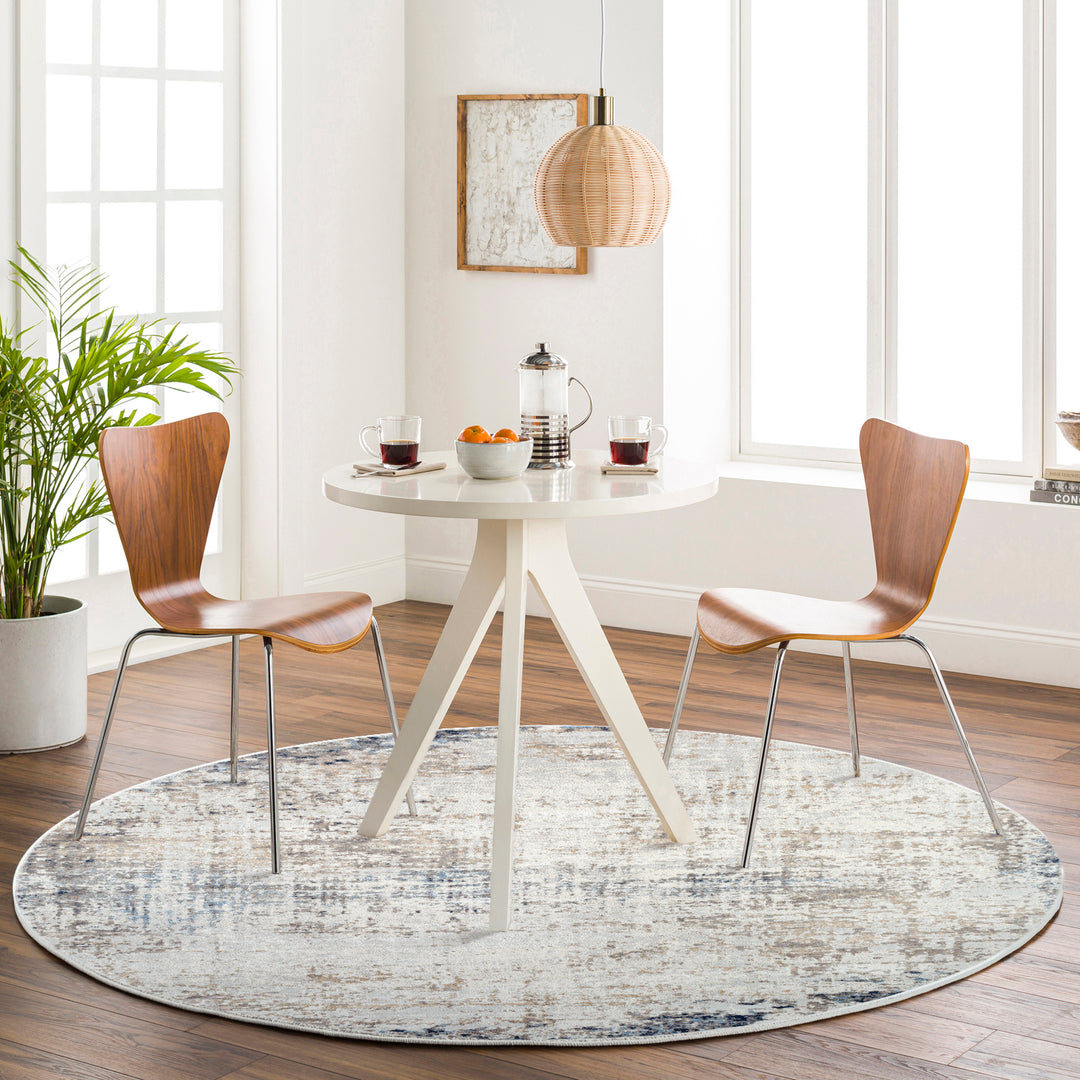 Tapis Rond Abstrait Moderne Ivoire/Gris/Bleu Rond