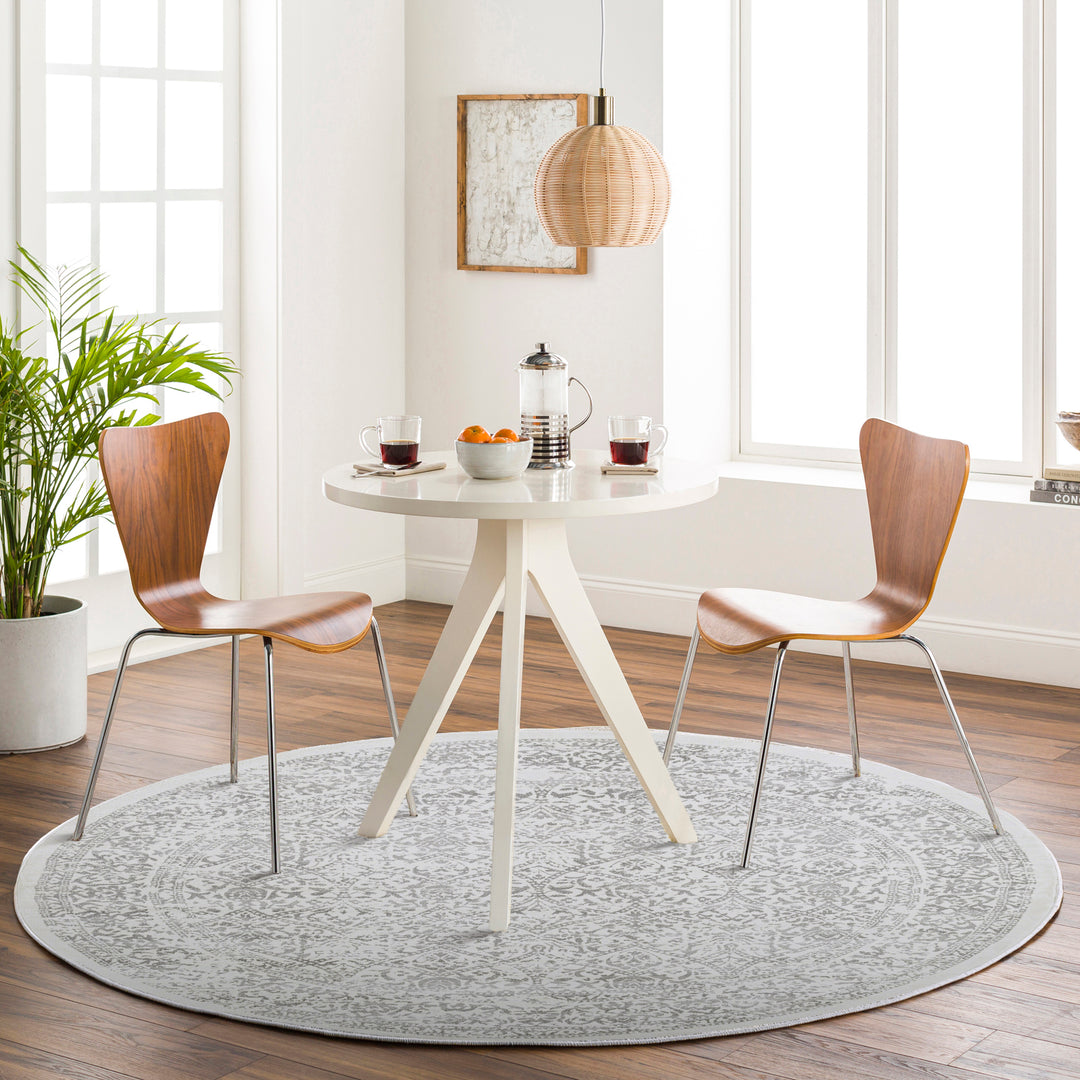 Tapis Rond Vintage Oriental Blanc/Gris Rond Ejura