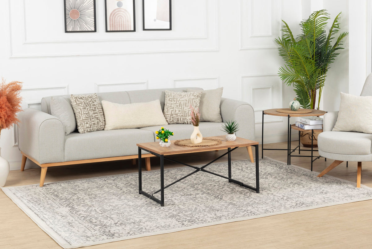 Tapis SURYA Margaux oriental vintage, motif d'arabesques délavées gris et anthracite sur fond blanc cassé, vue 9