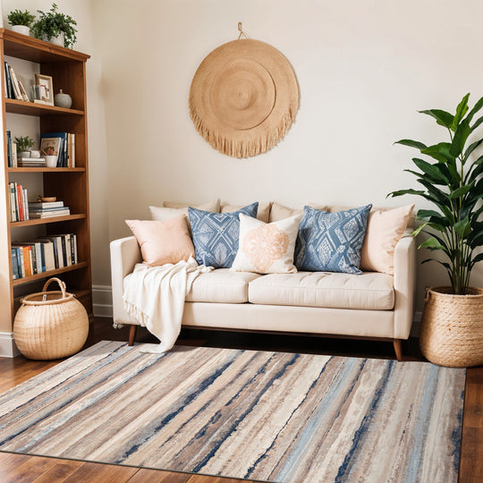 Tapis Scandinave Moderne Blanc/Gris/Bleu Dusel