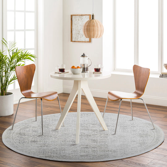 Tapis Rond Vintage Oriental Ivoire/Gris Rond Ottawa