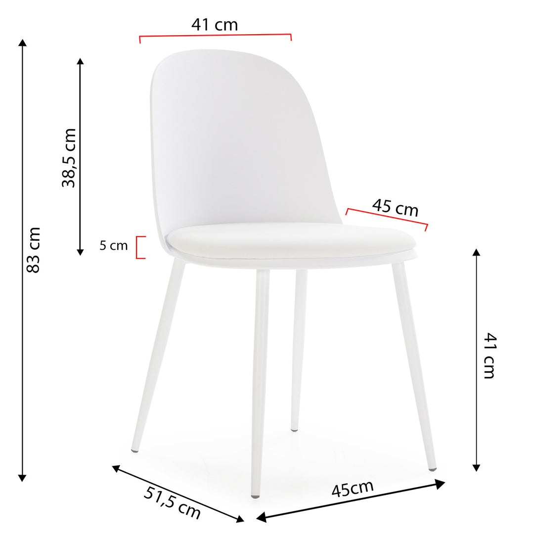 Lot de 4 chaises Kana Blanches Pieds en métal et Assise rembourrée