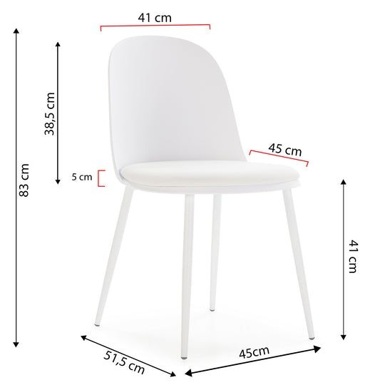 Lot de 4 chaises Kana Blanches Pieds en métal et Assise rembourrée