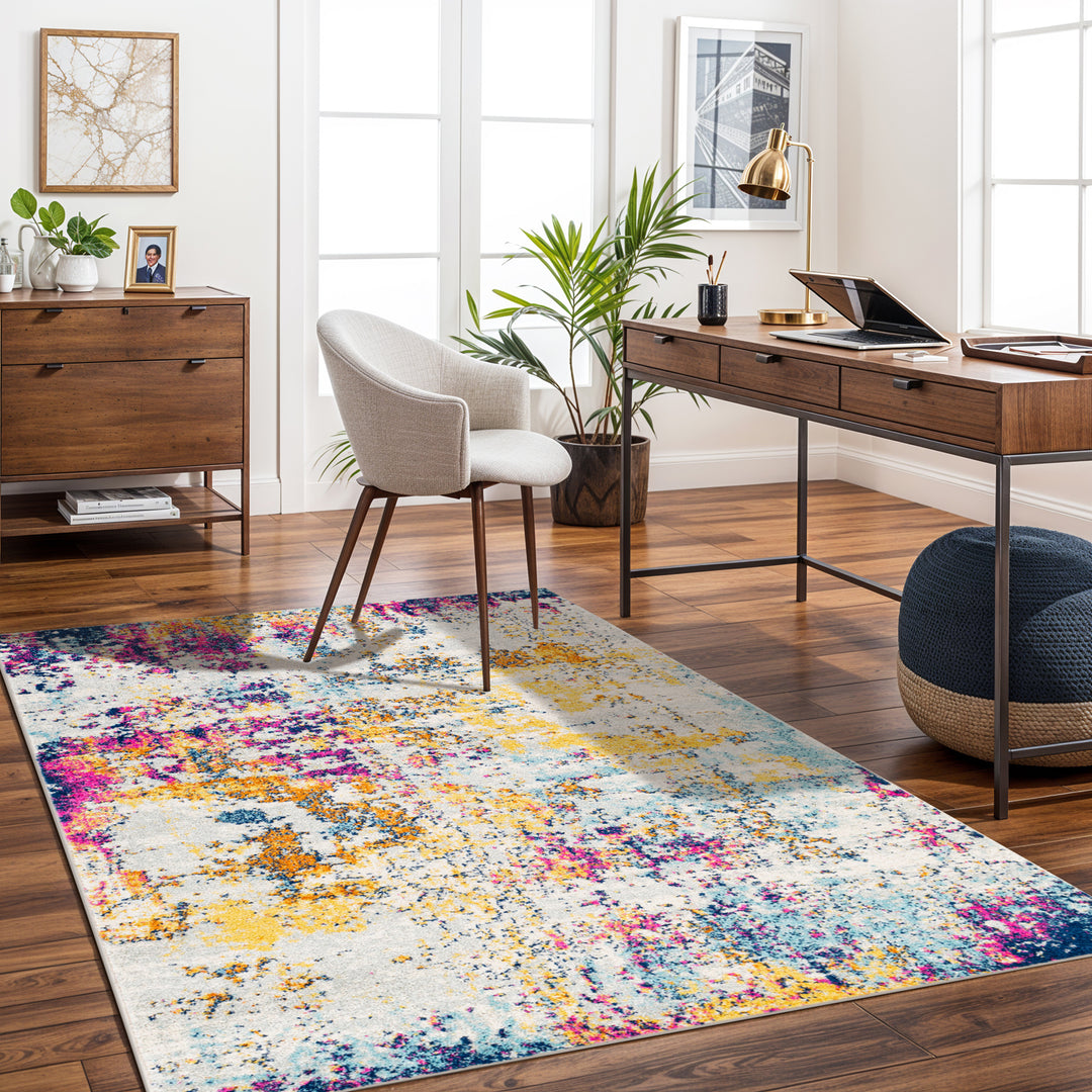 Tapis Abstrait Moderne Bleu/Jaune/Rose Dunkirk 160x220cm