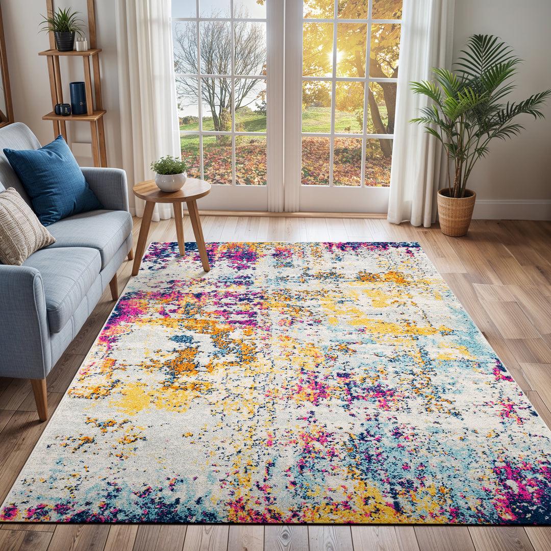 Tapis Abstrait Moderne Bleu/Jaune/Rose Dunkirk 160x220cm
