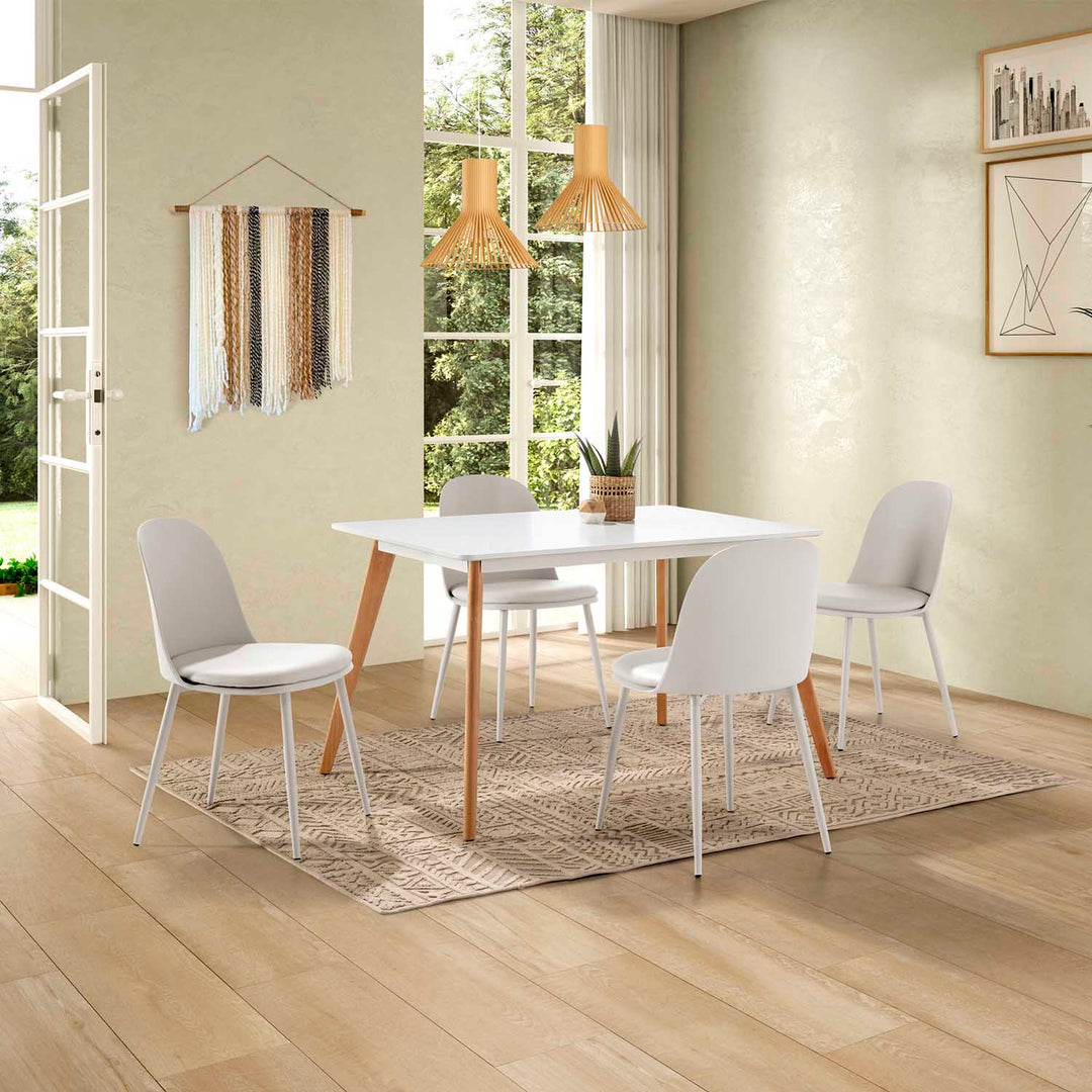 Lot de 4 chaises Kana Blanches Pieds en métal et Assise rembourrée