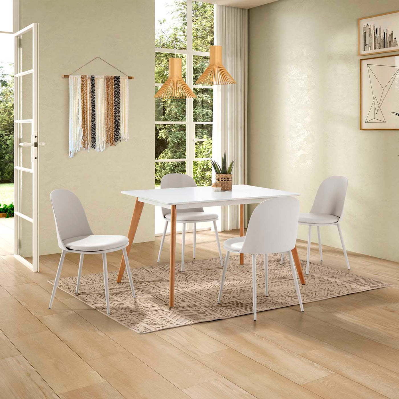 Lot de 4 chaises Kana Blanches Pieds en métal et Assise rembourrée