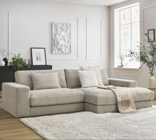 Canapé d'angle droit BOBOCHIC beige 4 places LEONARD