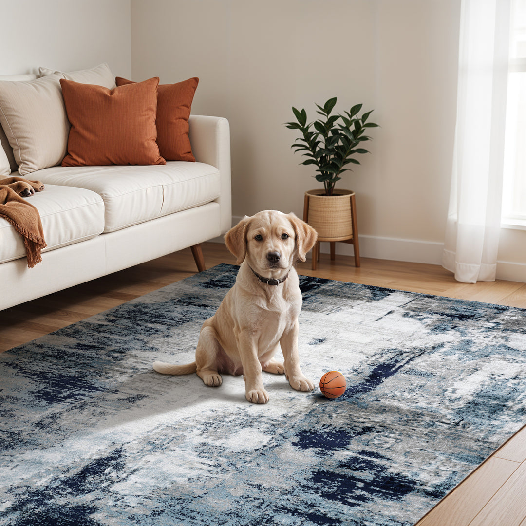 Tapis de Couloir Abstrait Moderne Bleu/Blanc/Gris Helsinki