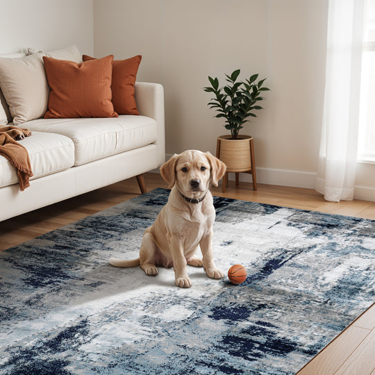 Tapis de Couloir Abstrait Moderne Bleu/Blanc/Gris Helsinki