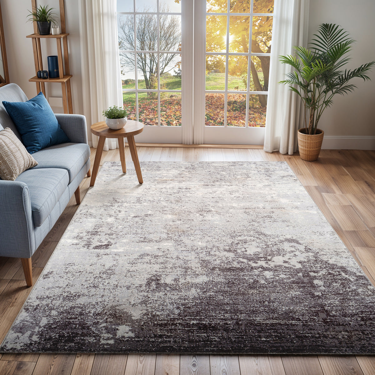 Tapis SURYA Bangkok moderne, motif abstrait dégradé gris clair et anthracite, vue 2