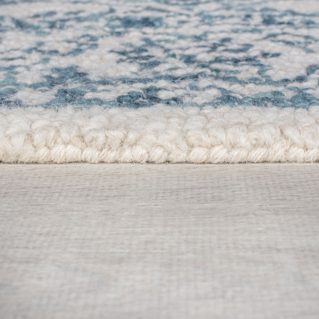 Tapis laine Yasmin ivoire et bleu
