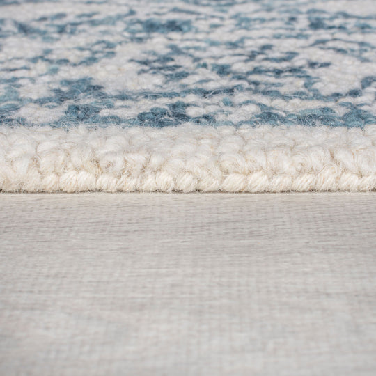 Tapis laine Yasmin ivoire et bleu