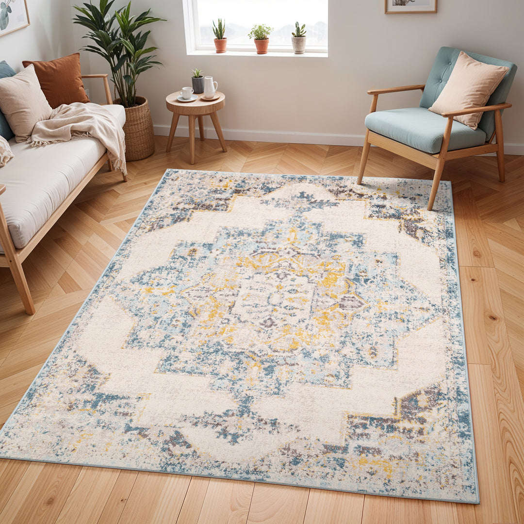 Tapis Vintage Oriental Gris/Jaune Agra