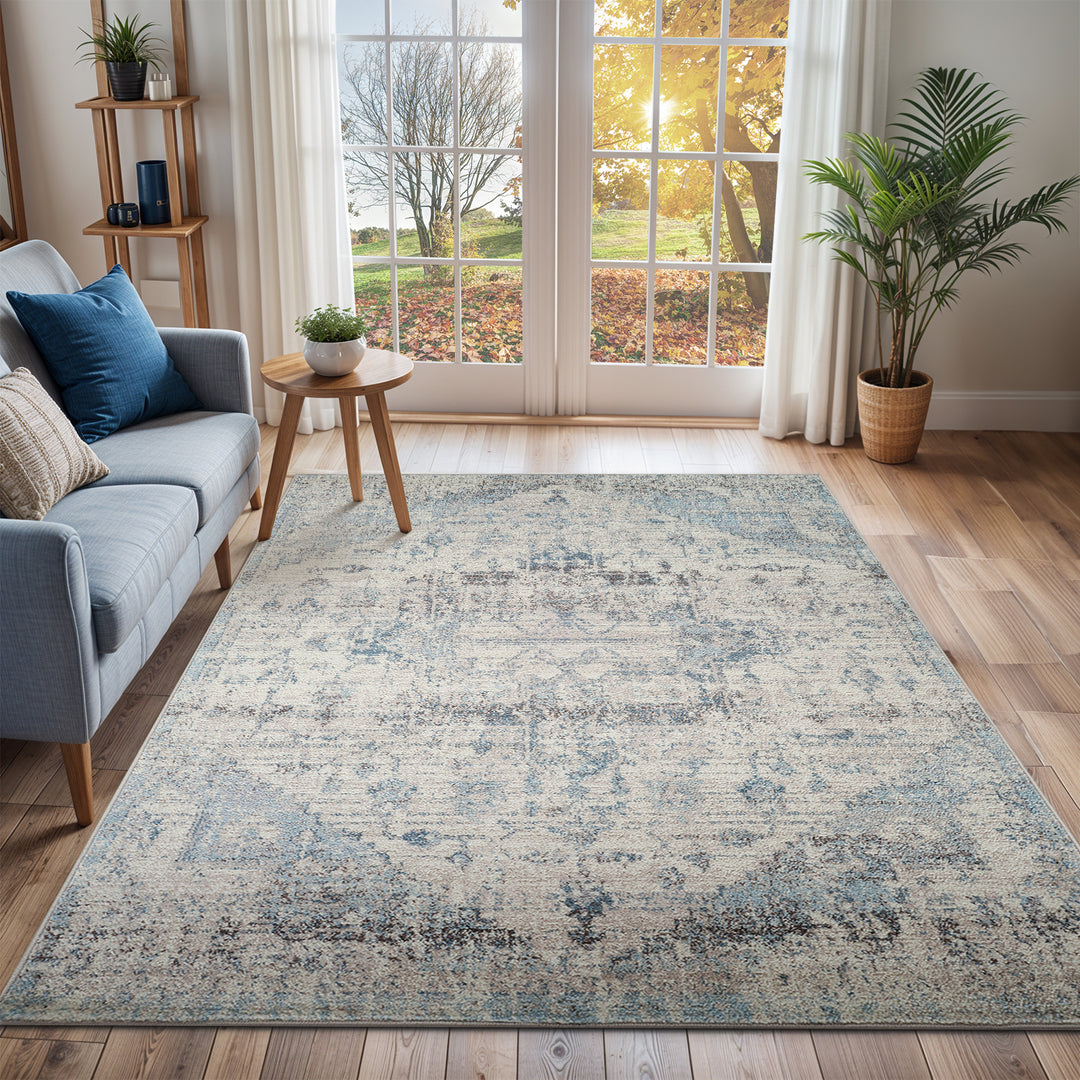 Tapis Vintage Oriental Ivoire/Bleu Tampa