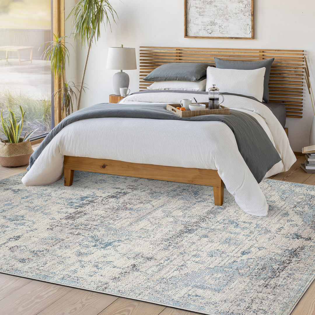 Tapis Vintage Oriental Ivoire/Bleu Tampa