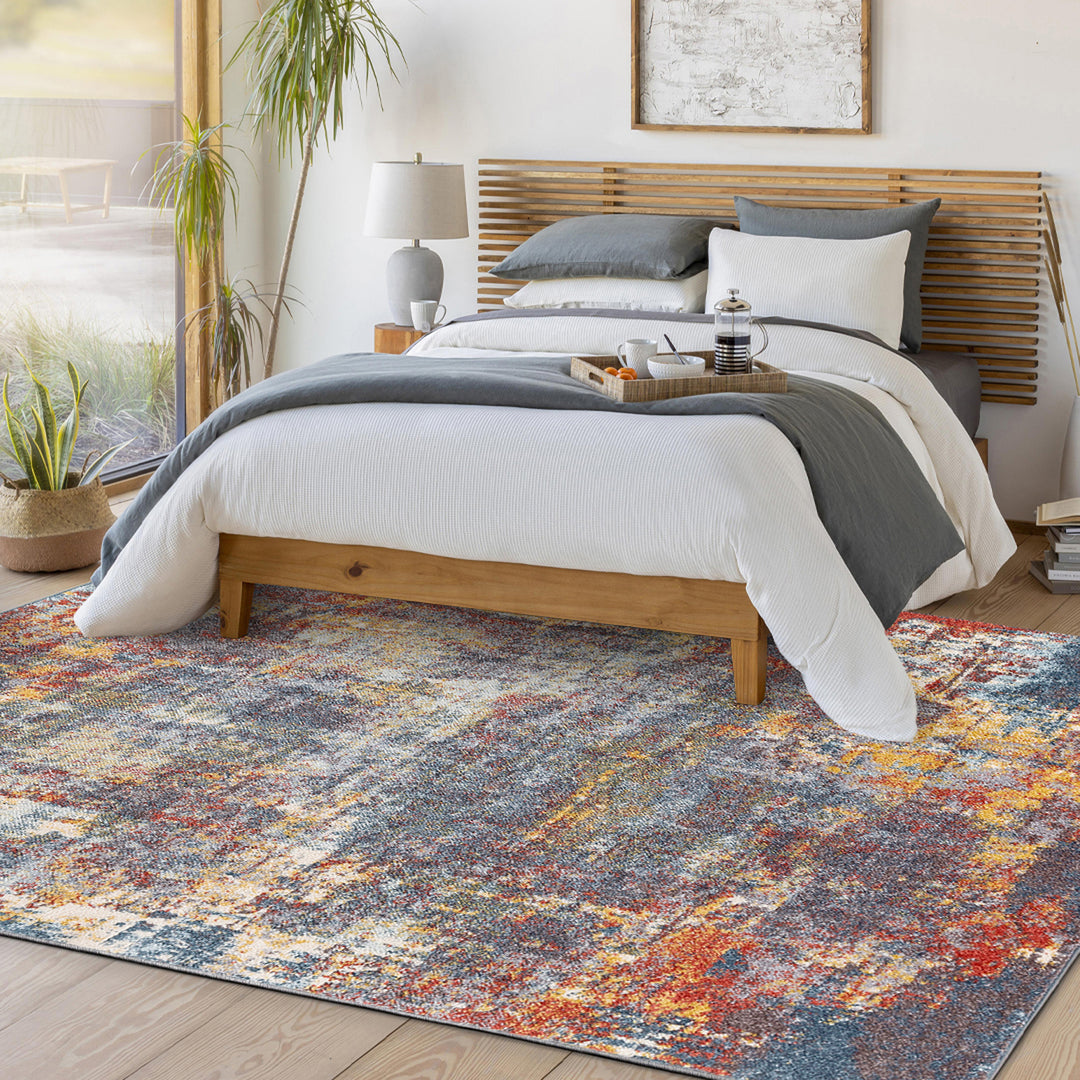 Tapis Abstrait Moderne Multicolore/Bleu Miami
