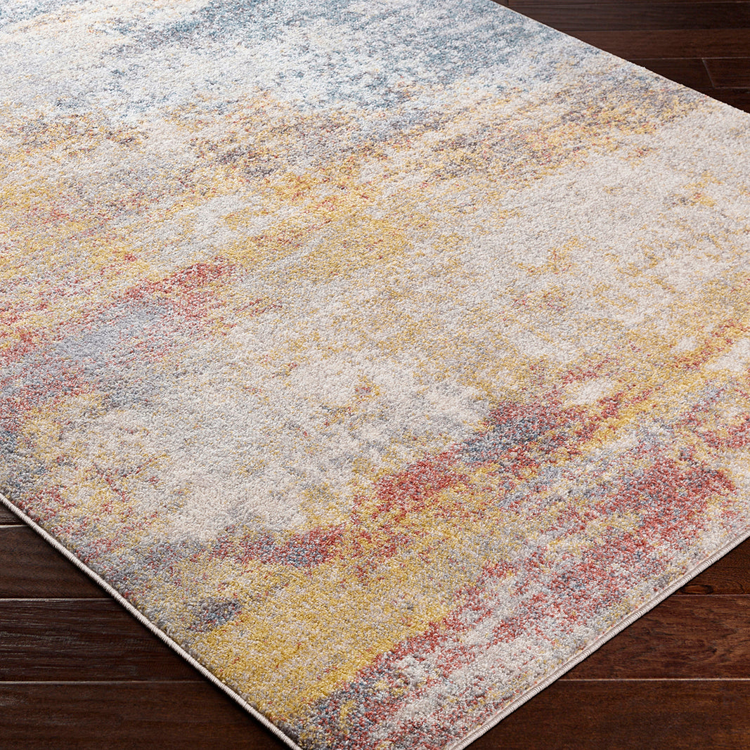Tapis Rond Abstrait Moderne Multicolore/Orange Rond Sarasota