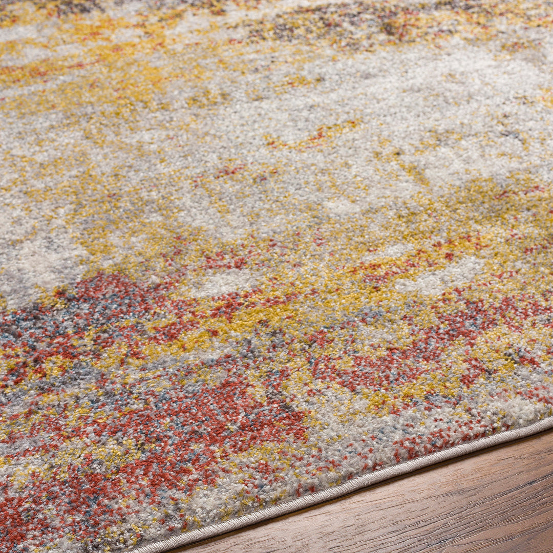 Tapis Rond Abstrait Moderne Multicolore/Orange Rond Sarasota