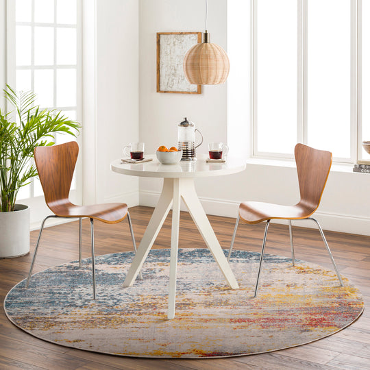 Tapis Rond Abstrait Moderne Multicolore/Orange Rond Sarasota