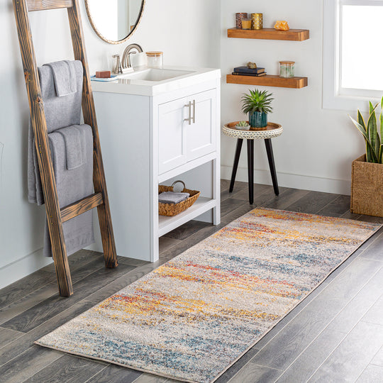 Tapis de Couloir Abstrait Moderne Multicolore/Orange Sarasota